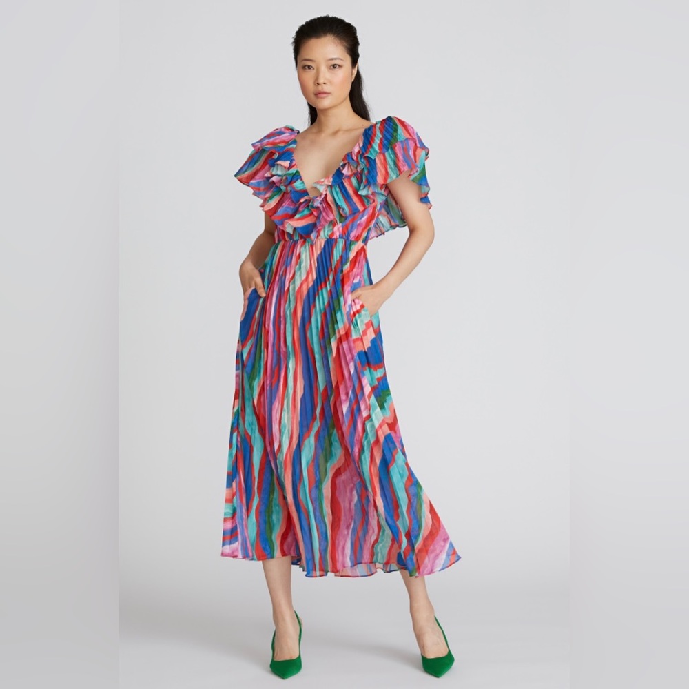 AMUR Luisa Pleated Striped Midi Dress size 2 - Picture 16 of 16